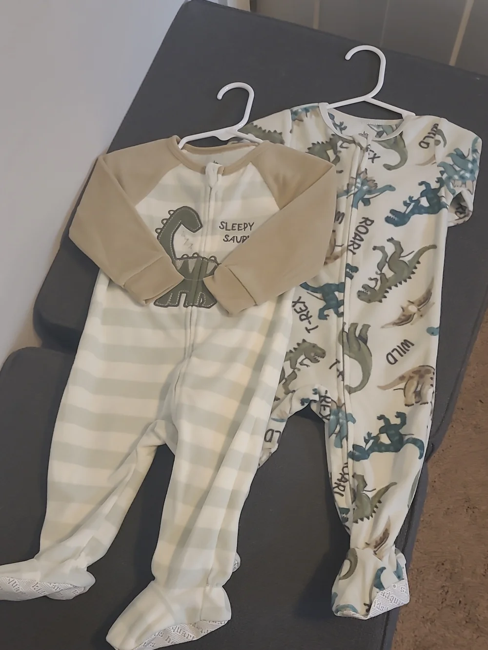 Kids Headquarters Dino Footed One-Piece Pajamas - Beige, Cream & Green